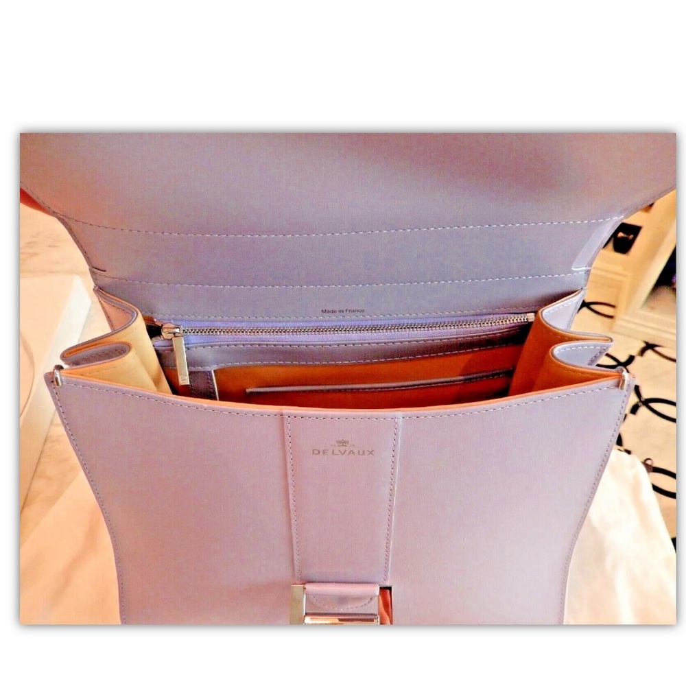 New $8,500 Delvaux Brilliant MM Box Calf Leather Rare Lilac Color Handbag - Picture 9 of 16